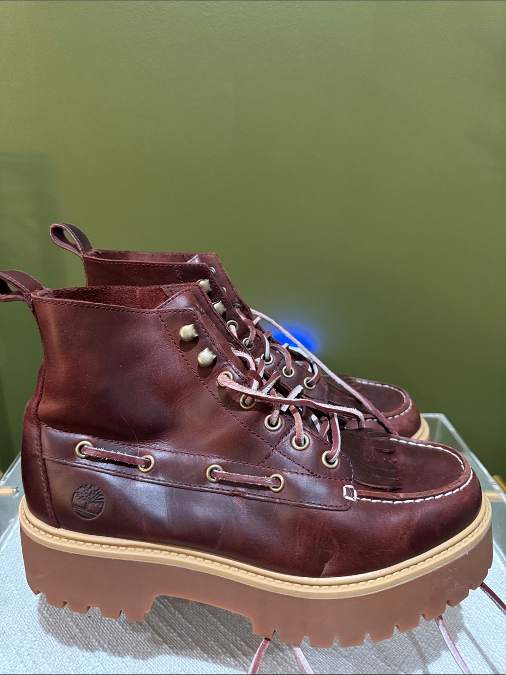 Timberland Women's Burgundy Leather Lug-Platform Combat Boots